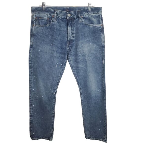 Polo Ralph Lauren Varick Slim Straight Jeans 34x32 Actual 34x30 Paint‎ Splatter